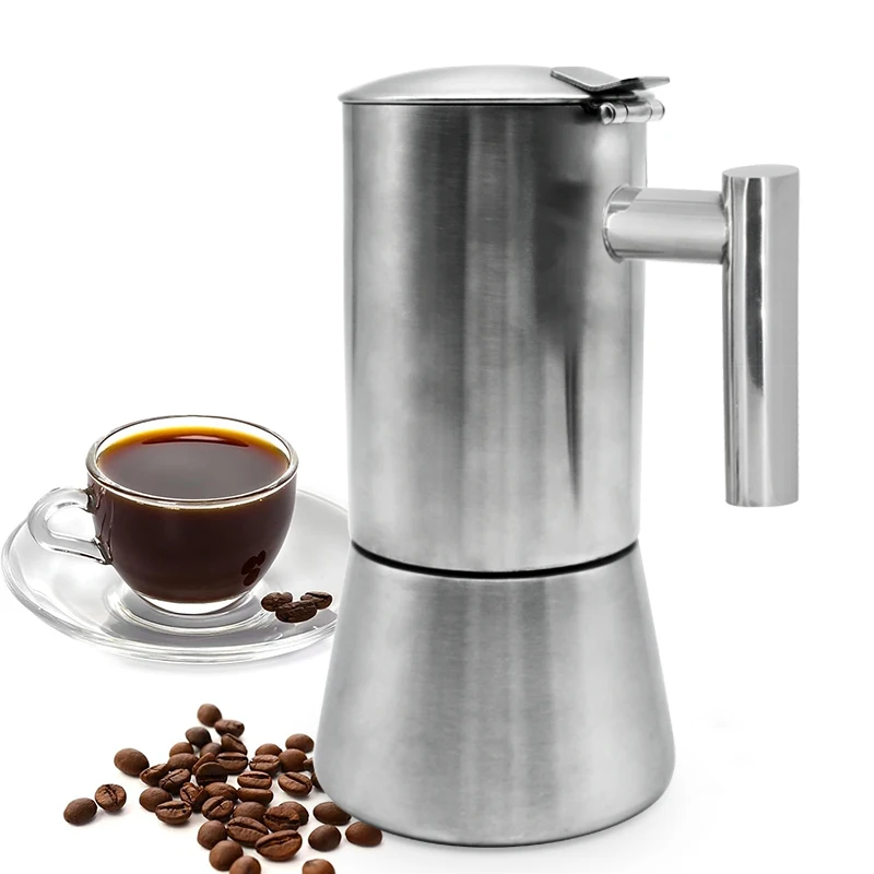 High Quality Custom Italian Style 2/4/6/10 Cup Coffee Maker Espresso Mocha Pot Silver 304 Stainless Steel Stovetop Moka Pot
