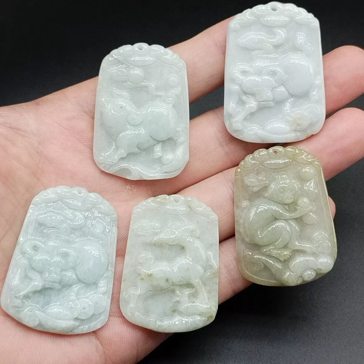 

1pc Wholesale 100% Light Green Natural Jadeite Carved Lucky Money Cattle Pendant