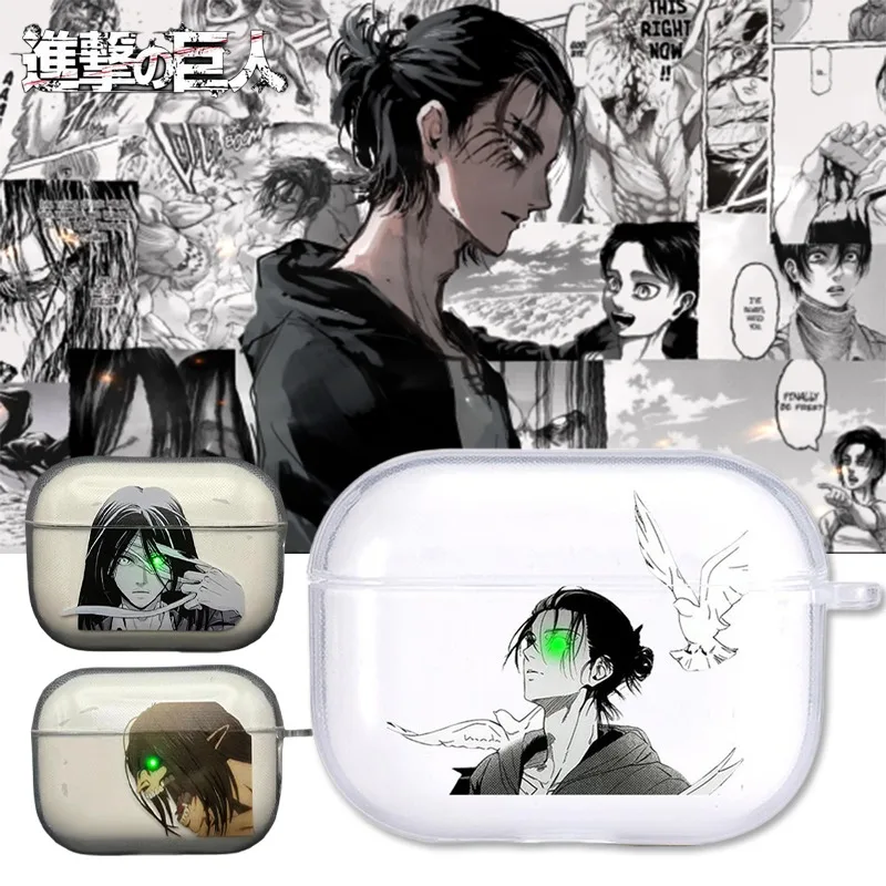 Étui transparent Attack on Titan pour Airpods 4 3 2 1 Pro3 Pro2 Eren Jaeger, coque de protection en TPU souple, décorations d'anime