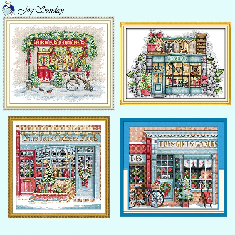 Christmas Shop Series Zestawy do haftu krzyżykowego 14ct 16ct 11ct Zestaw do szycia nici z nadrukiem DIY Home Decor