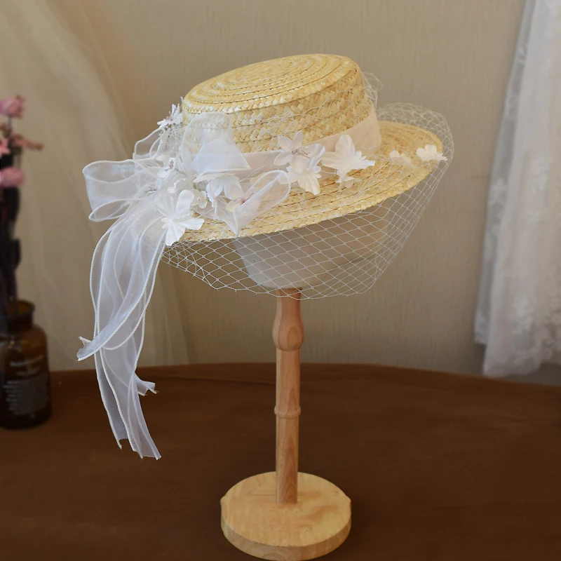 Elegance Married Honeymoon Travel Vacation Bride Beach Floppy Hat Wedding Bridal Straw Summer Wedding Womens Ladies Floppy Party