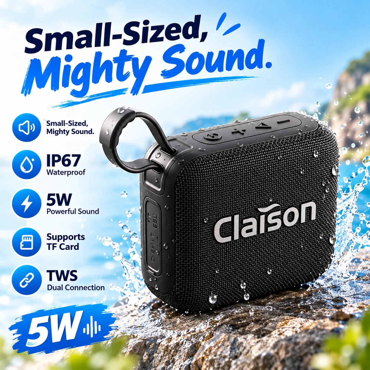 Mini altoparlanti Bluetooth quadrati TWS 5W, potenti bassi, cassa acustica, IP67 impermeabile, portatile per esterni, altoparlante wireless HiFi T56