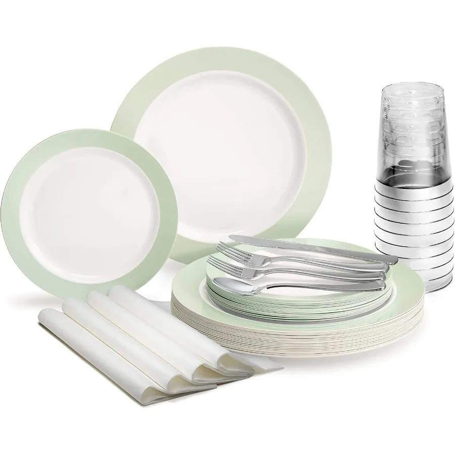 

OCCASIONS 200 Piece set 25 Guests Wedding Party Disposable Plastic Plate Set 25 x 10.5'' + 25 x 7.5'' + Silverware + Cups + Nap
