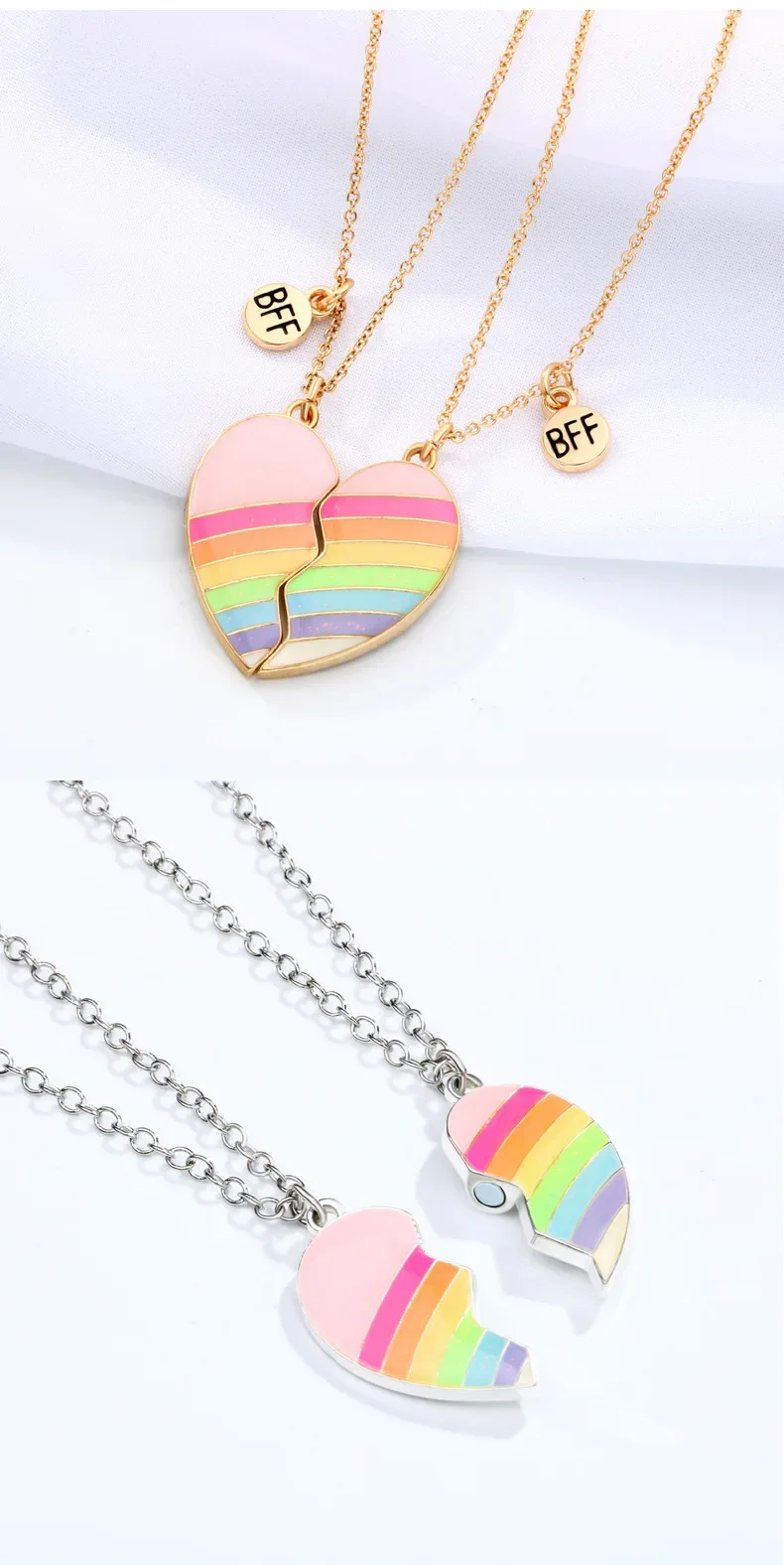 2025 جميل سبائك اللون الحب قلادة الفضة المغناطيسي قوس قزح الحب قلادة للزوجين الصديقات الذكرى مجوهرات هدية