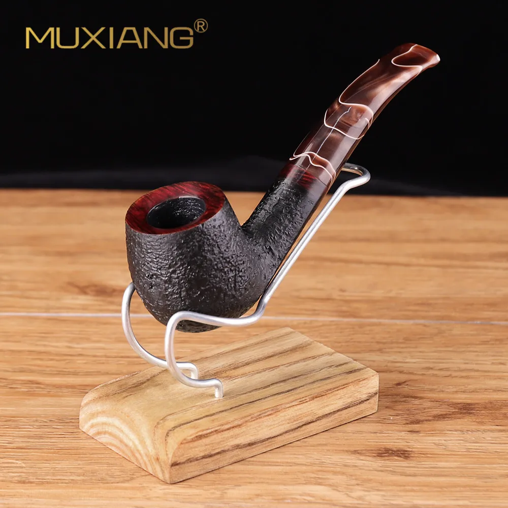 

MUXIANG Bent Apple curved handle tobacco pipe briar wood pipe with colored acrylic mouthpiece smoking pipe 9mm filter flue