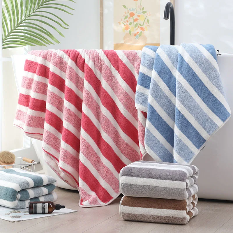 Coral Velvet Wide Strip Bath Towel - Printed Absorbent Hair Drying Bathroom Accessories Set - Luxury Bathroom Towels