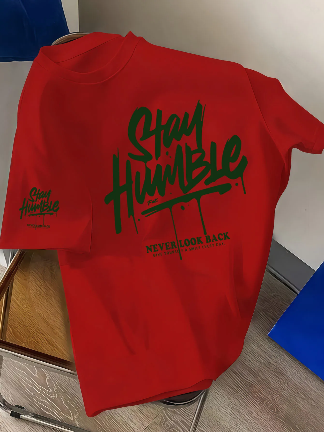 Men's Summer 100% Cotton Fashion Casual Stay Humble Letter Pattern Printed Loose Sport Round Neck Short Sleeve T-shirt Top