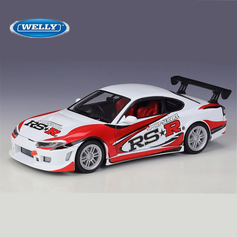 Welly 1:24 Nissan S15 RSR Alloy Track Racing Car Model Diecasts Metal Sports Car Model Simulation Collection Childrens Toys Gift