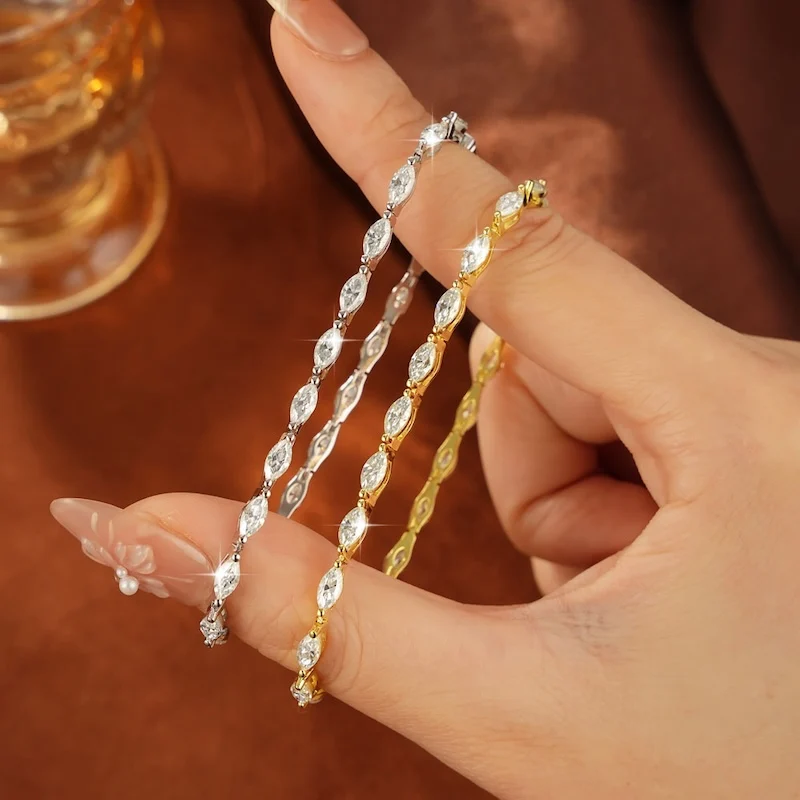 Rrjzz 3 x 6 mm Marquise-Schliff, D-Farbe, vollständiges Moissanit-Armband für Damen, luxuriöses 7 Zoll 17,8 cm langes Ketten-Verlobungsarmband, Schmuck, Geschenke – Detail 10