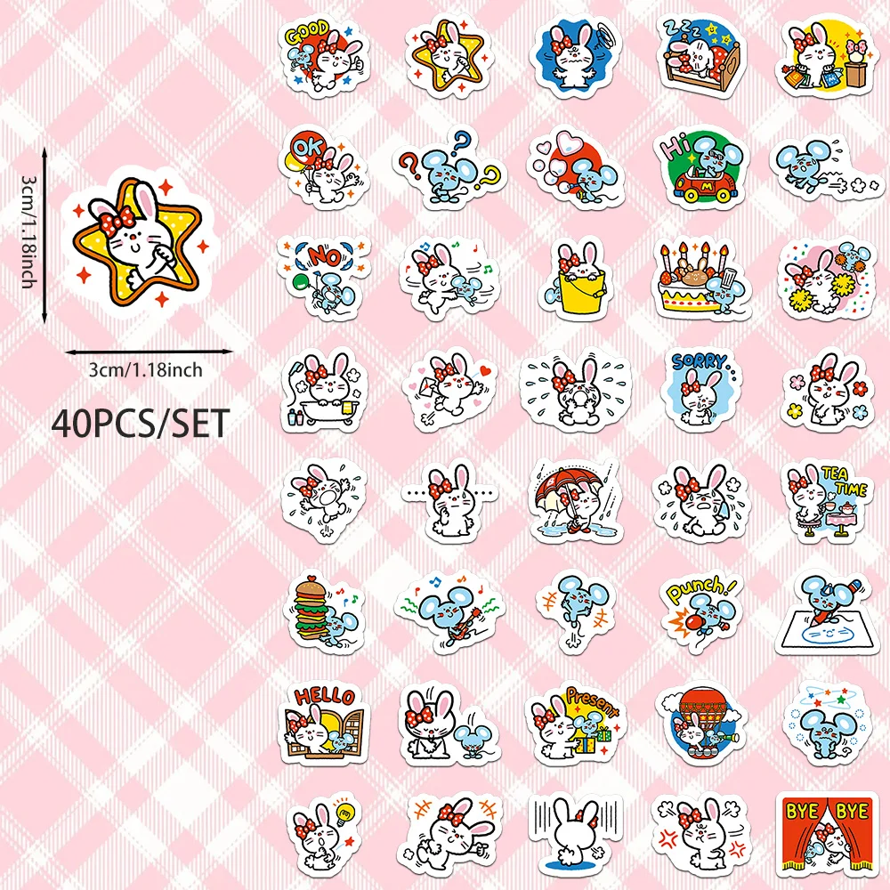 40pcs 귀여운 만화 토끼 & 매티 스티커 DIY 일기 노트북 전화 수하물 스케이트 보드 낙서 데칼 스티커 선물 장난감
