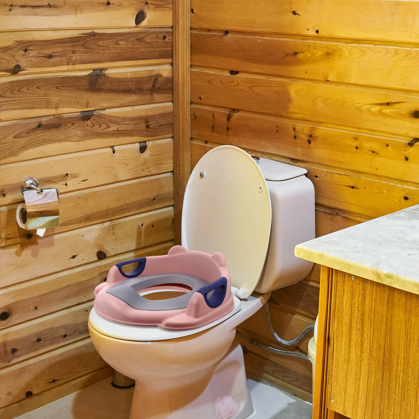 

1 шт. Премиальное сиденье для приучения к туалету из ПУ с двойными поручнями, нескользящей застежкой и обтекаемой спинкой для малышей