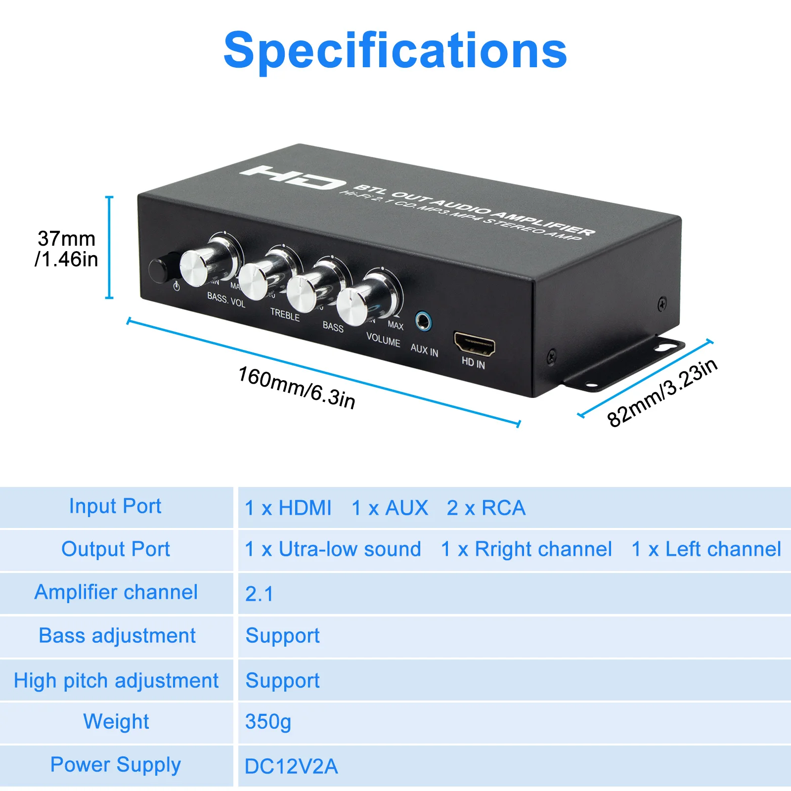 HDMI الصوت مكبر كهربائي 80Wx2 مضخم الصوت مكبر للصوت 2.1 قناة ستيريو باس الصوت باس سيارة السلطة أمبير مشغل وسائط صغير