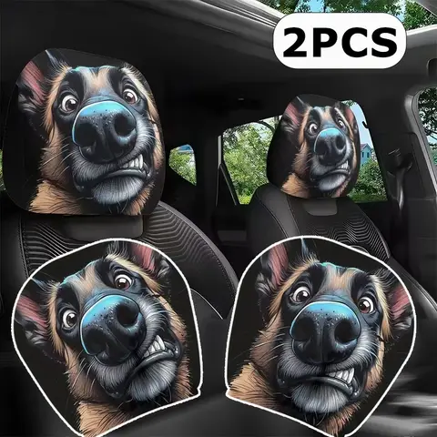 Shepherd Dog Pattern Car Headrest Cover, Double Sided Faithful Companion Design, Cute Auto Headrest Protector