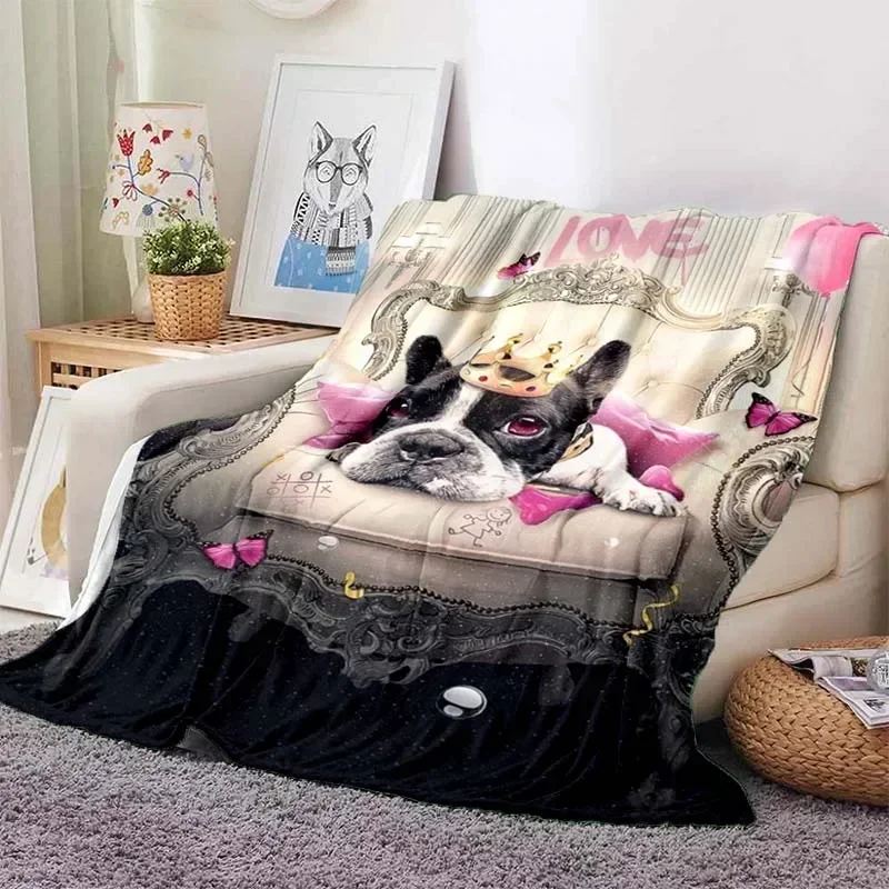 Cute Pug Blanket Animal Bedding Flannel Blanket Soft and Comfortable Plush Blanket for Sofa Bed Outdoor Travel Birthday Gift