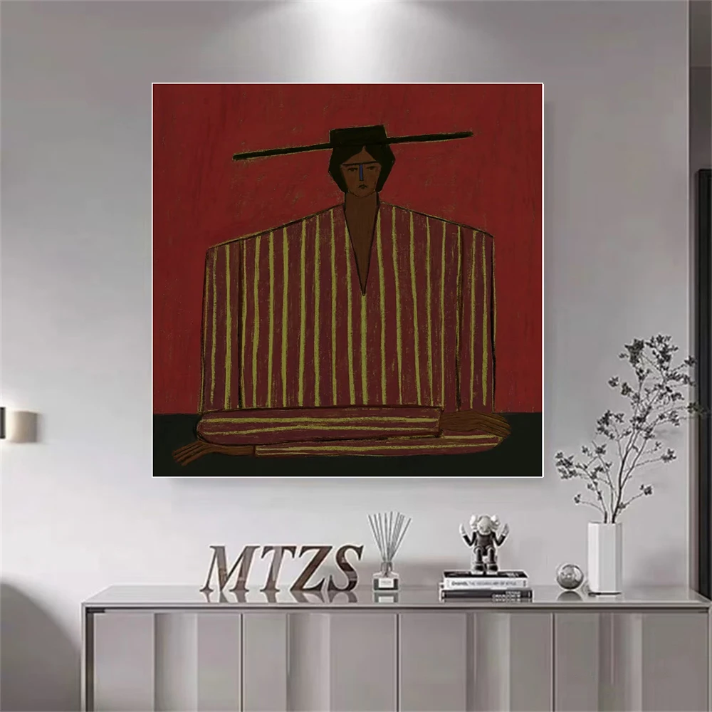 

Hand Drawn Abstract Figures Retro Art Painting Nordic Ins Style Living Room Decoration Canvas Mural