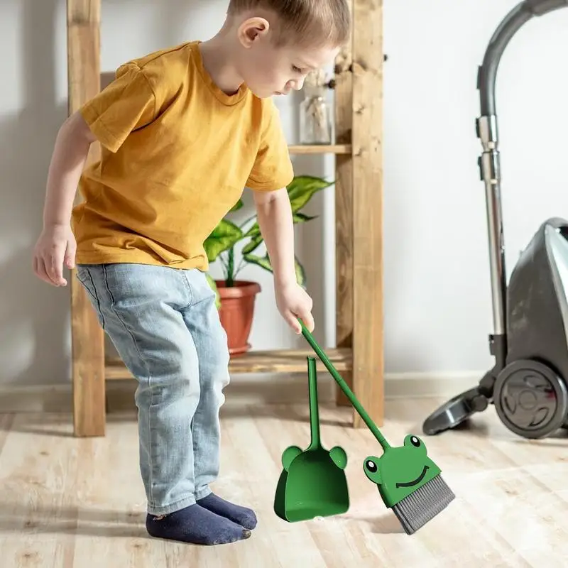 Kids Play Broom And Dustpan Set Children Cleaning Set Small Frog Toddler Cleaning Set Little Housekeeping Helper SetFor Toddler