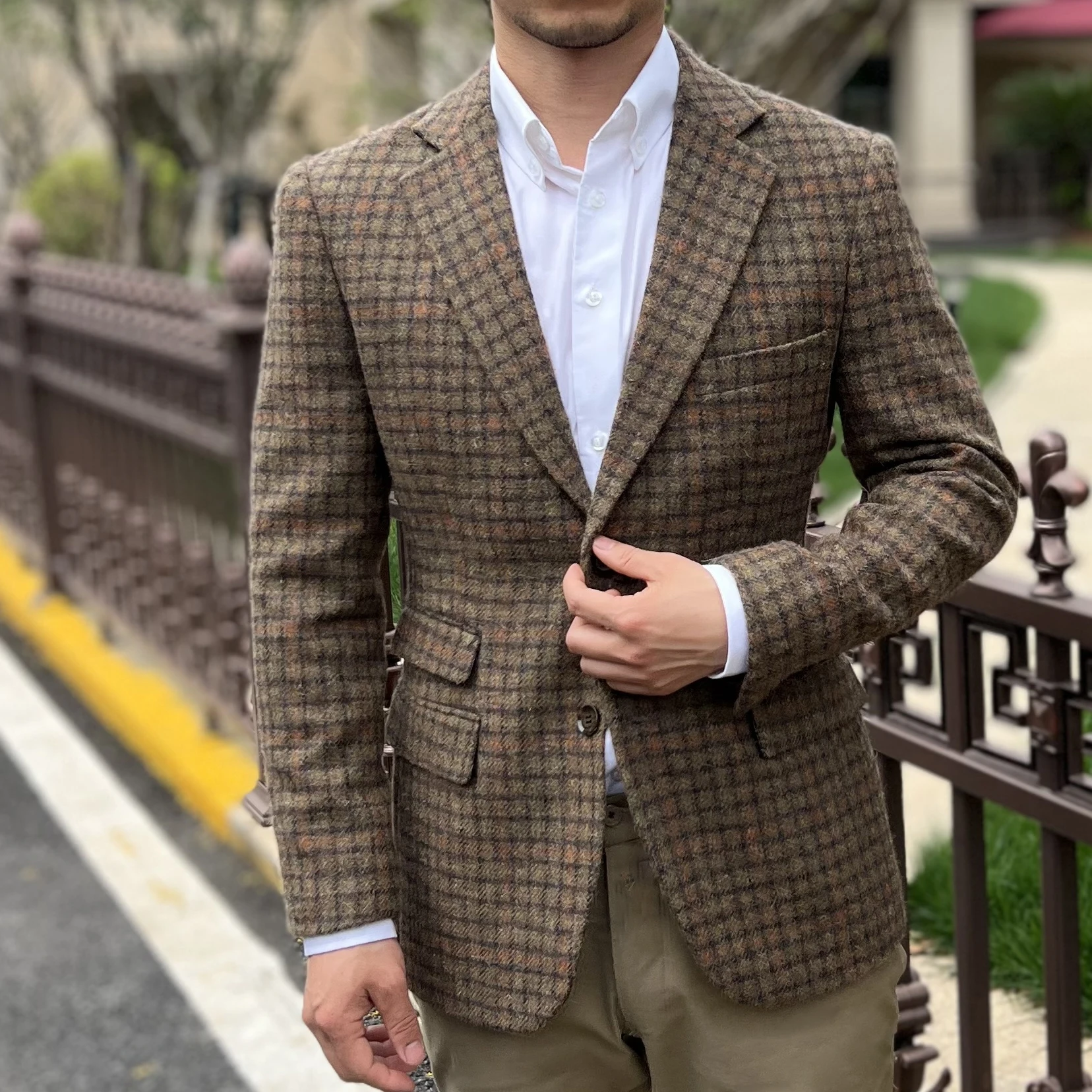 Casual Fashion Tweed  Blazer Masculino Vintage Blazers For Men Blazer Mens Blazer Jacket Designer Clothes Green Plaid Mens Suit