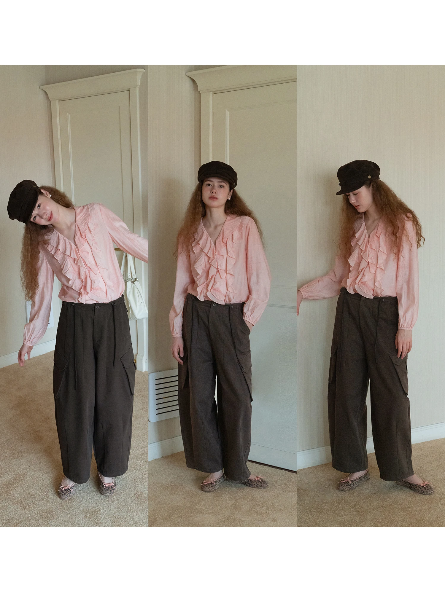 

Рабочие брюки в американском стиле ретро с высокой талией, узкие прямые повседневные брюки EGGKA, женские модные хлопковые широкие брюки