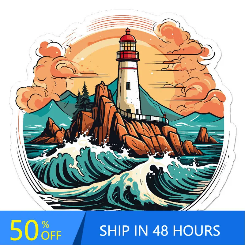 

Lighthouse Waves, Sticker, Indoor Cute Walls Laptop Bumper Car Waterproof Vinyl Decal Decoration Retro Funny Trendy