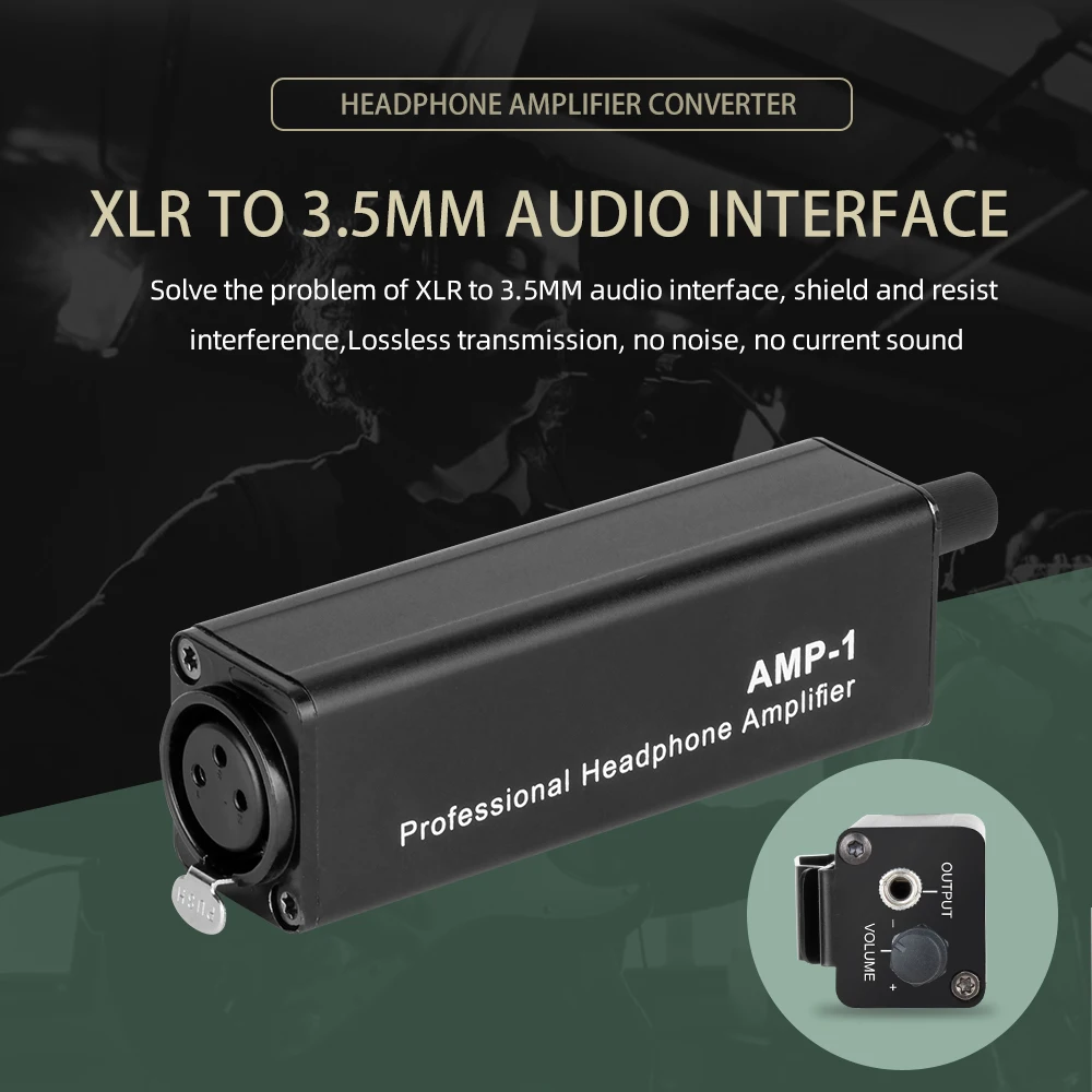 Portable Headphone Amplifier Converter XLR To 3.5MM Audio Interface Mini HIFI Headphone Amplifier Clip Mount Amplifier Converter