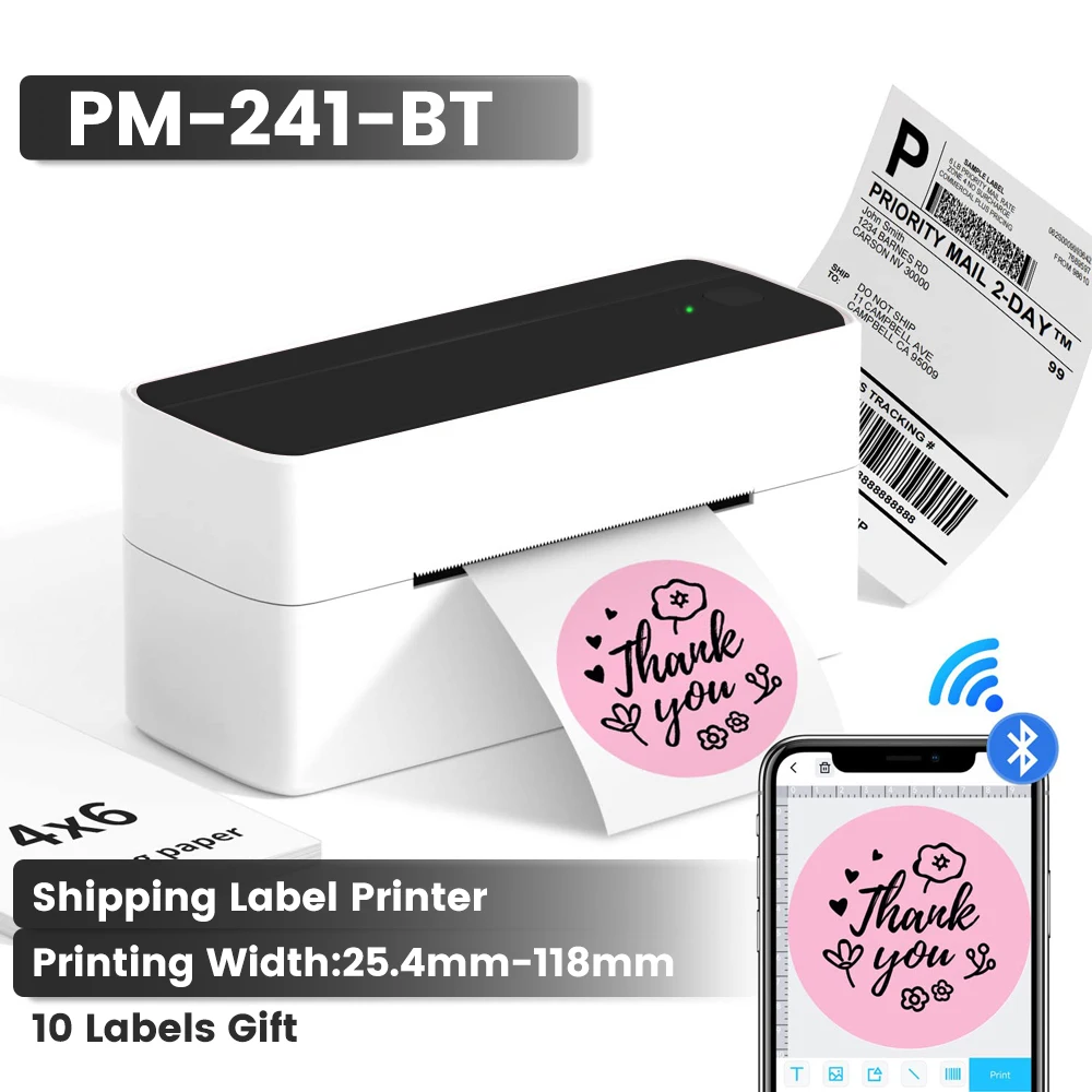 Phomemo 241 Bluetooth Shipping Printer Thermal Wireless Label Printer 108mm Compatible with iPhone Android Mac Window Wide Used