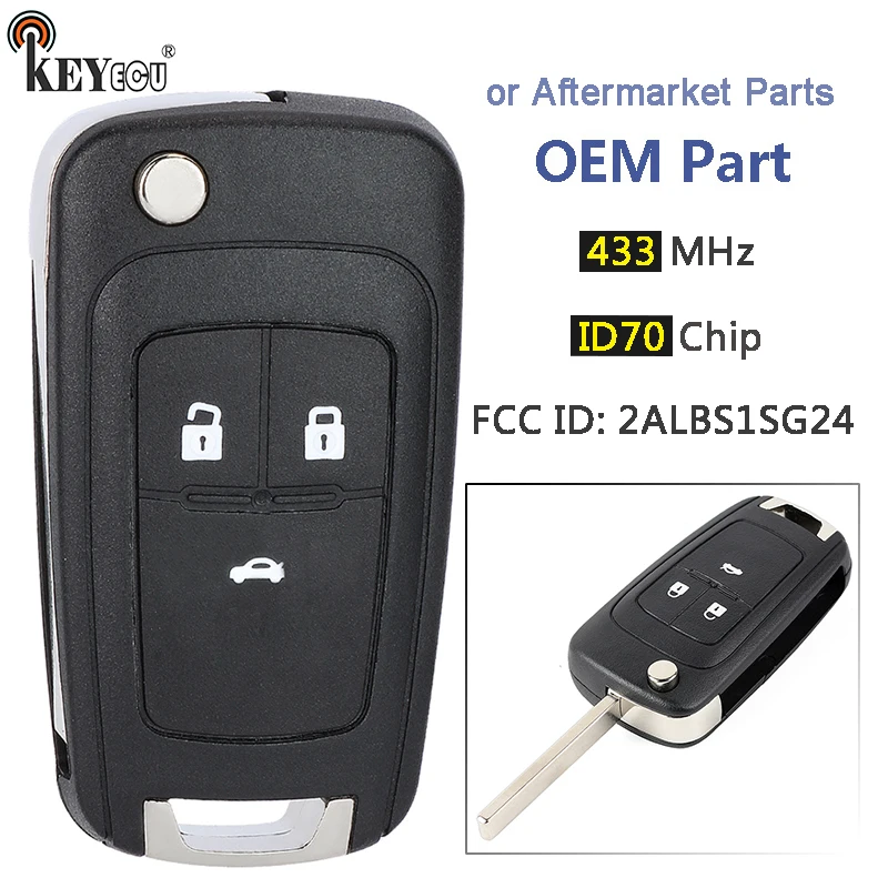 KEYECU 433MHz 4D70 Chip FCC ID: 2ALBS1SG24 OEM Originele Onderdelen Opvouwbare Flip Afstandsbediening Sleutelhanger voor Chevrolet Aveo Cavalier 2019 2020