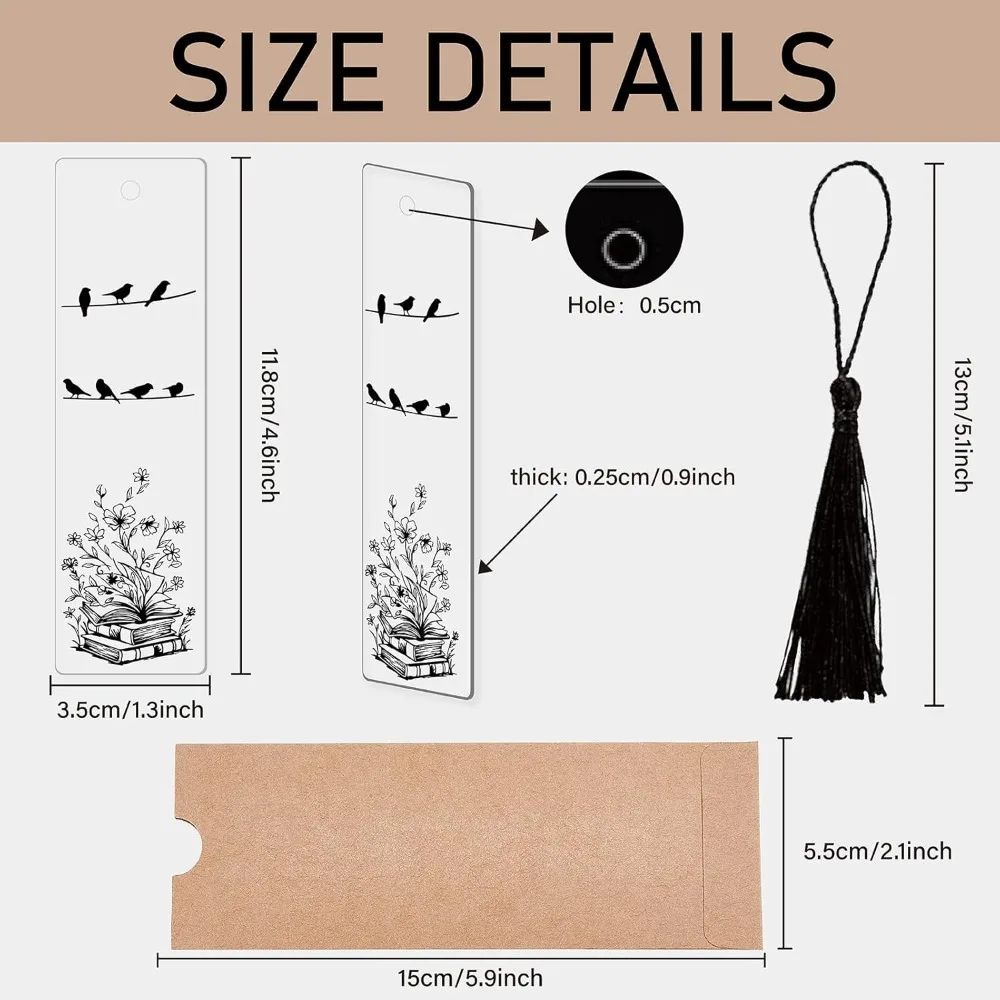 Birds Book Markers Acrylic Bookmarks Rectangle Tassels Inspirational for Teachers Students Book Lovers Bird Lovers making kit
