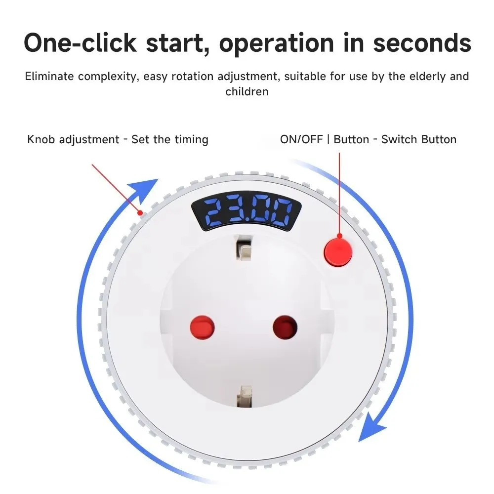 24 Hour Rotary Timer Socket 16A 3680W High Power LED Display Countdown Timer Socket EU Plug Overload Resistant