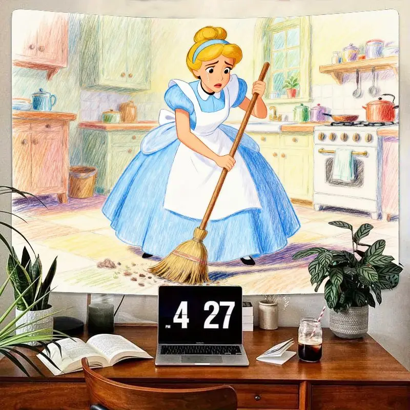 

1 шт. Гобелен для подметания горничной Золушки. Эстетический мультяшный настенный рисунок для спальни в общежитии, декора гостиной. Подарок девушке для Диснея
