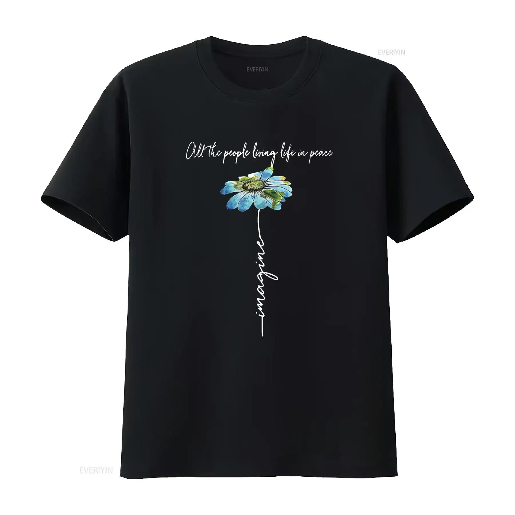 All The People Imagine Living Life In Peace Daisy Flower T Shirt Black 2X Large vintage Washed Casual Stylish Versatile