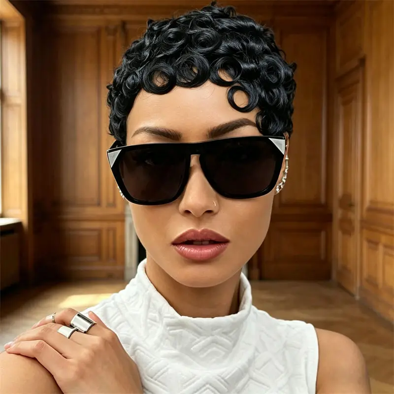 

Short Curly Pixie Cut Wig For Women Brazilian Human Hair Full Machine Made With Bangs Natural Looking Daily Wear Cosplay