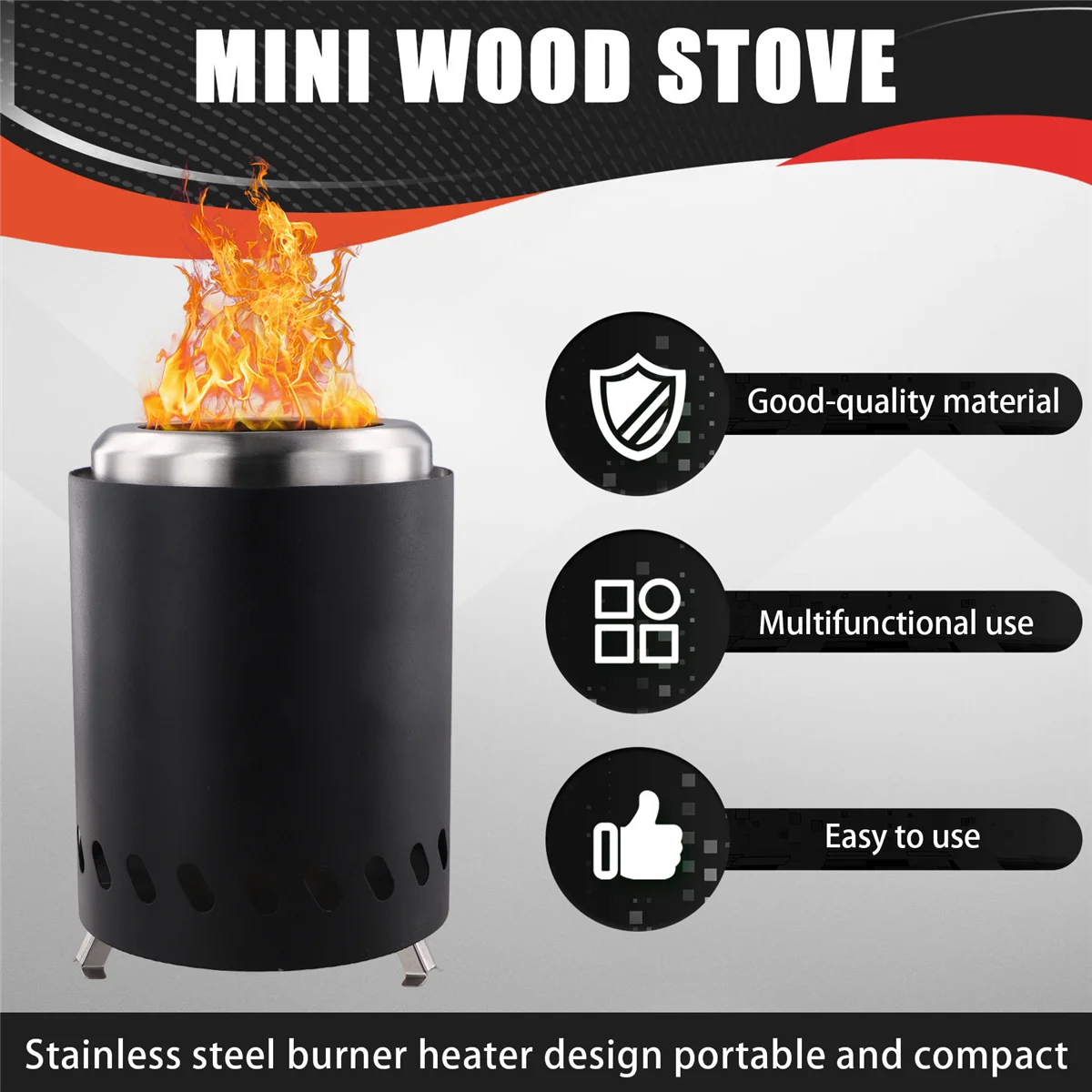 Nuovo riscaldatore portatile per bruciatore in acciaio inossidabile Mini stufa a legna da fuoco Forno per falò da campeggio esterno Brasero per braciere senza fumo