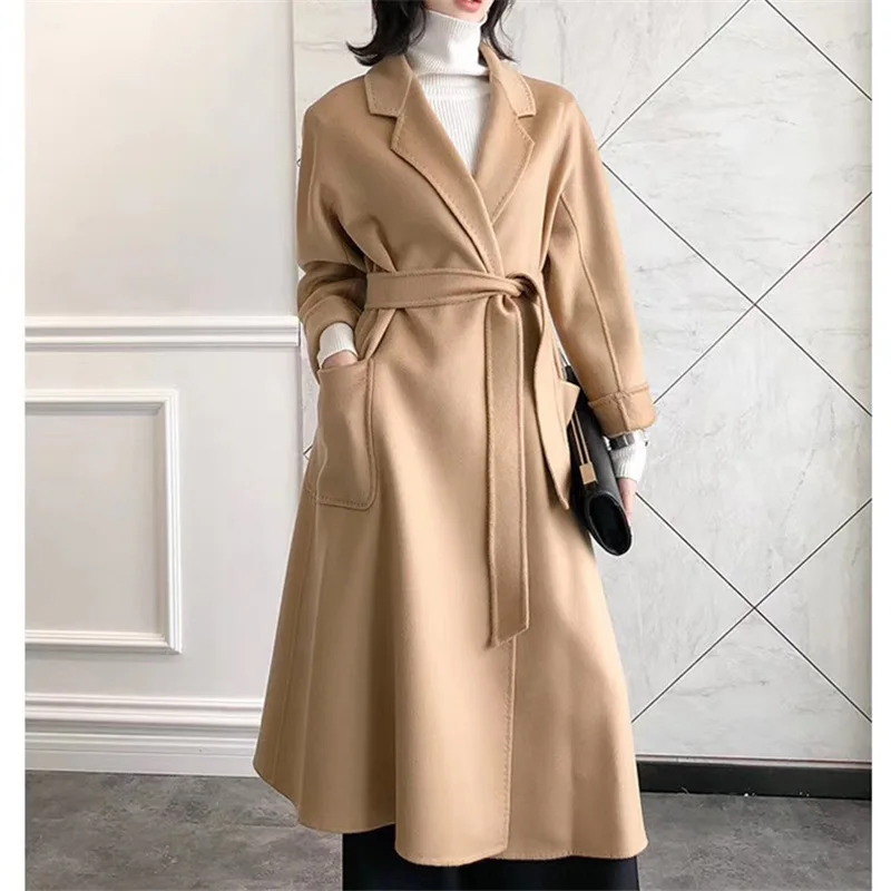 2024autumn winter new water ripple coat double-sided 100% wool coat women's high-end long fashion bathrobe coat