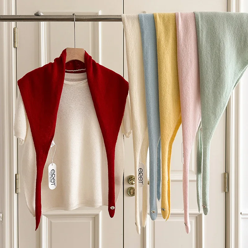 Triangle Scarf Pure Australian Wool Knitted Solid Versatile Lightweight Spring Summer Neck Wrap for Women Office