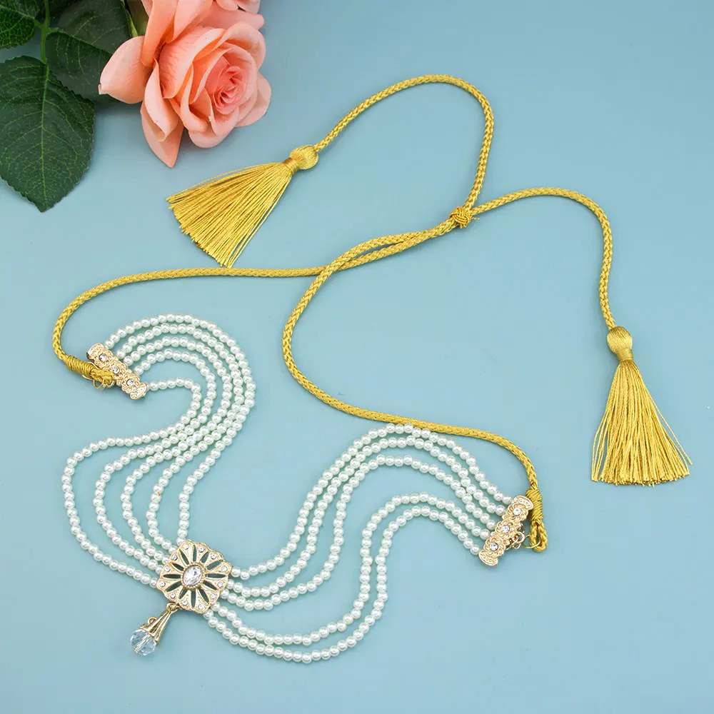 Poyasa Moroccan Hairband Hair Rope  Women Pure Hand Beaded Necklace Adjustable Neck strap chain Arabic Bridal Wedding Jewelry