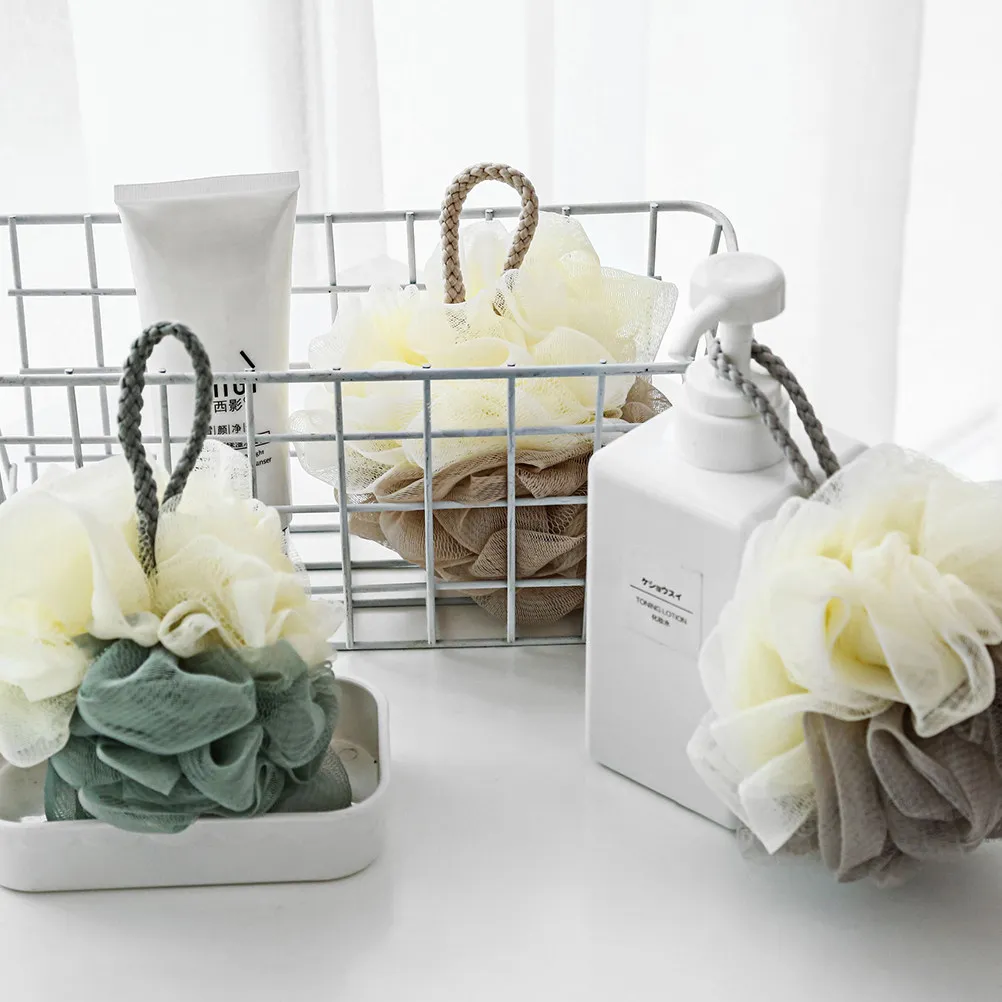 

6Pcs Bath Sponge Mesh Shower Ball Double Color Soft Exfoliating Bubble Making Net Bath Puff Short Rope Bathroom Accessories