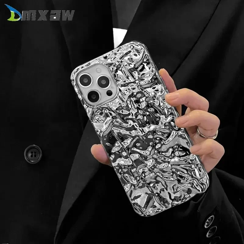 For iPhone 15 14 13 12 Pro Max Mini XR X XS Max 7 8 Plus Phone Case Silver Tin Foil Tinfoil Luxury Fashion Bling Glitter Cover