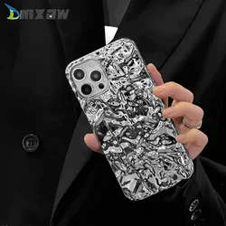 Coque de téléphone en feuille d'argent 18 feuille d'aluminium pour iPhone, coque à paillettes scintillantes, mode de luxe, 15, 14, 13, 12 Pro Max, Mini, Poly, X, XS Max, 7, 8 Plus