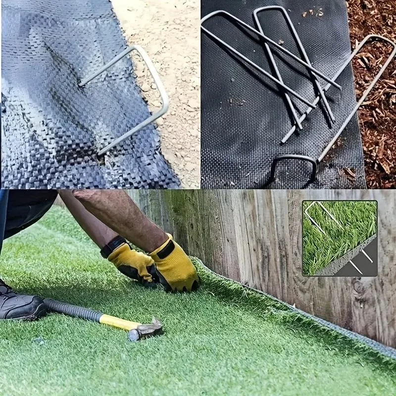 25Pcs U-Shaped Garden Stakes Set, Rustproof Galvanized Pins for Tent, Lawn, Weed Fabric, Irrigation, Decor