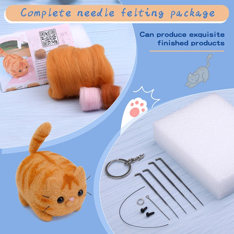 Animals DIY Needle Felting Set with Foam Mat for Handcraft Project Beginners Needle Felting Supplies Kits with Tools