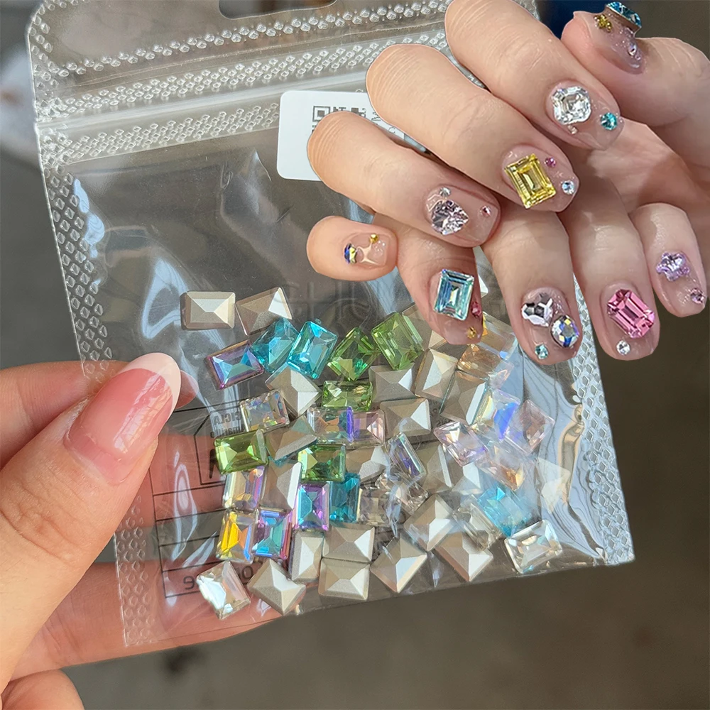 

50pcs Colorful Square Zircon Nail Rhinestones 3D Dazzling Mixed Gemstone Nail Charms Sugar Cubes Design Y2k Nail Crystal Diamond