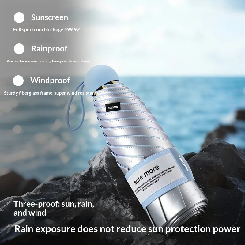 

Зонт-капсула, зонт от солнца, универсальный зонт для солнца и дождя, защита от УФ-излучения с UPF50+, легкий и портативный.