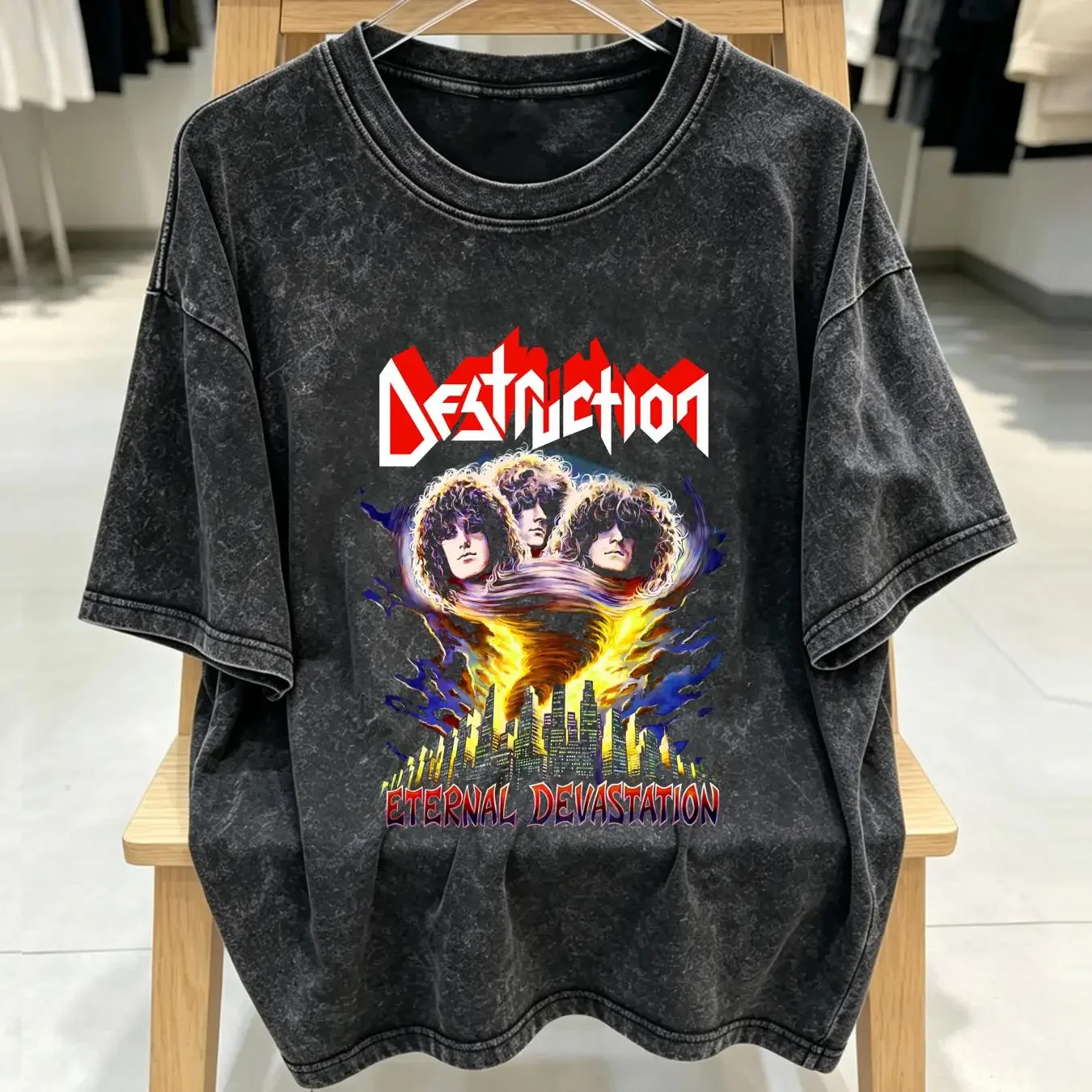 washed T Shirt Authentic DESTRUCTION Eternal Devastation S M L XL 2XL 3XL NEW long sleeves vintage Washed Stretched homme Soft