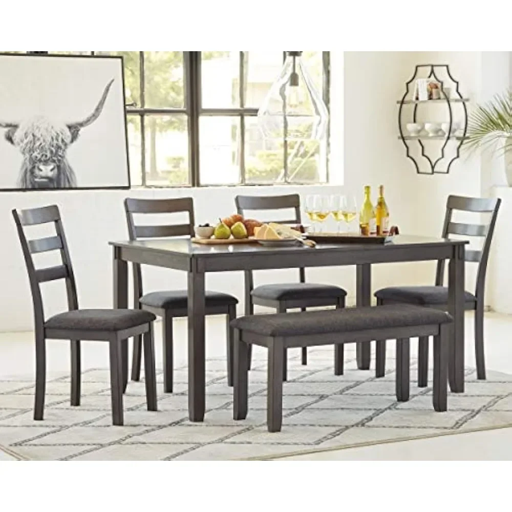 Modern 6 Piece Dining Set, Includes Dining Table, 4 Chairs & Bench, Gray, 36