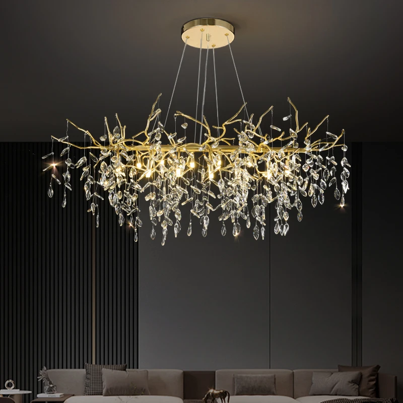 lustre de cristal de teto de ouro em forma de ramo modern sala interior hall american luxury home 01