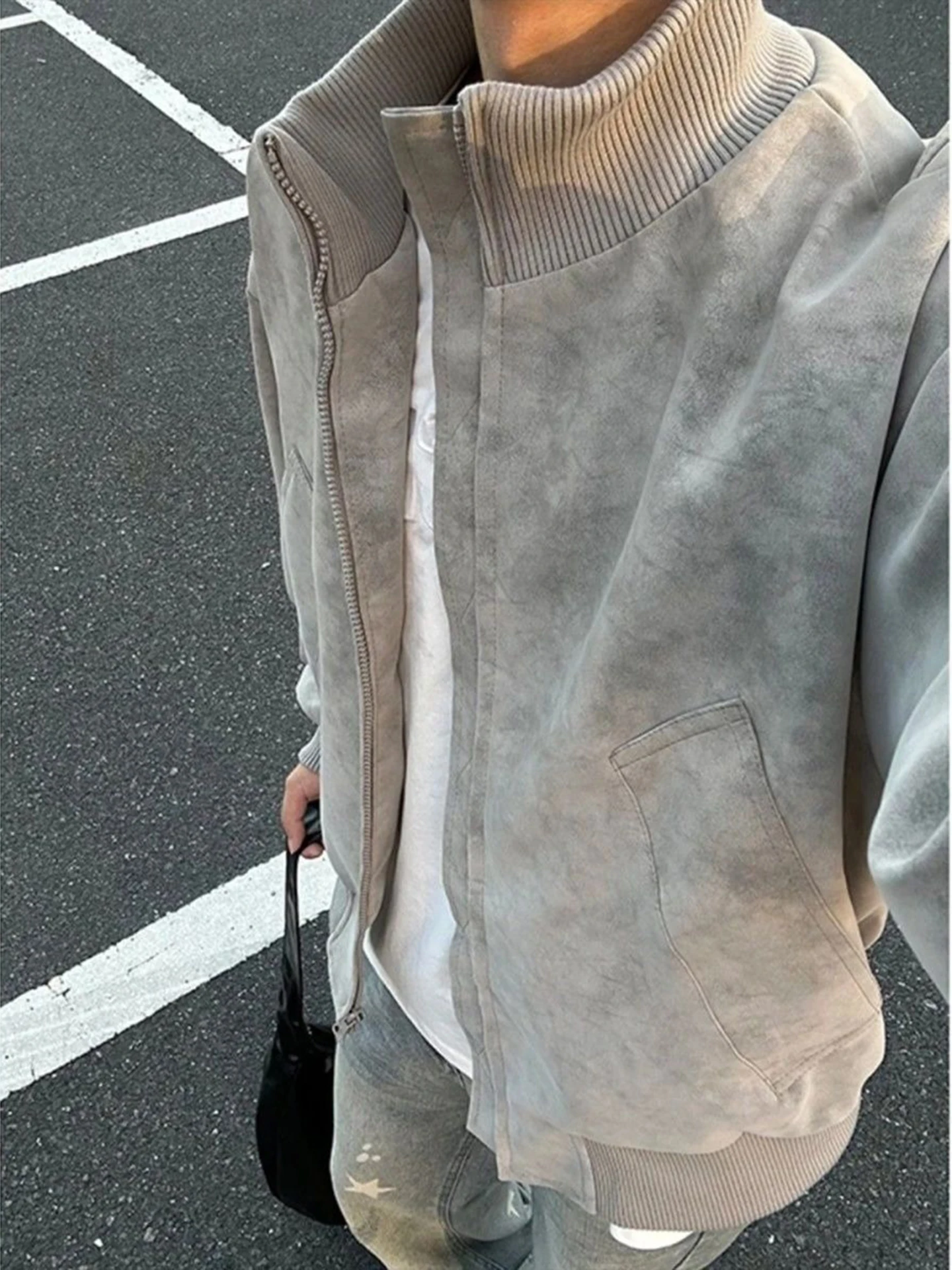 

Мужская кожаная куртка с мраморным узором, короткая бейсбольная куртка в американском ретро-стиле, ветрозащитная куртка-бомбер из полиэстера.