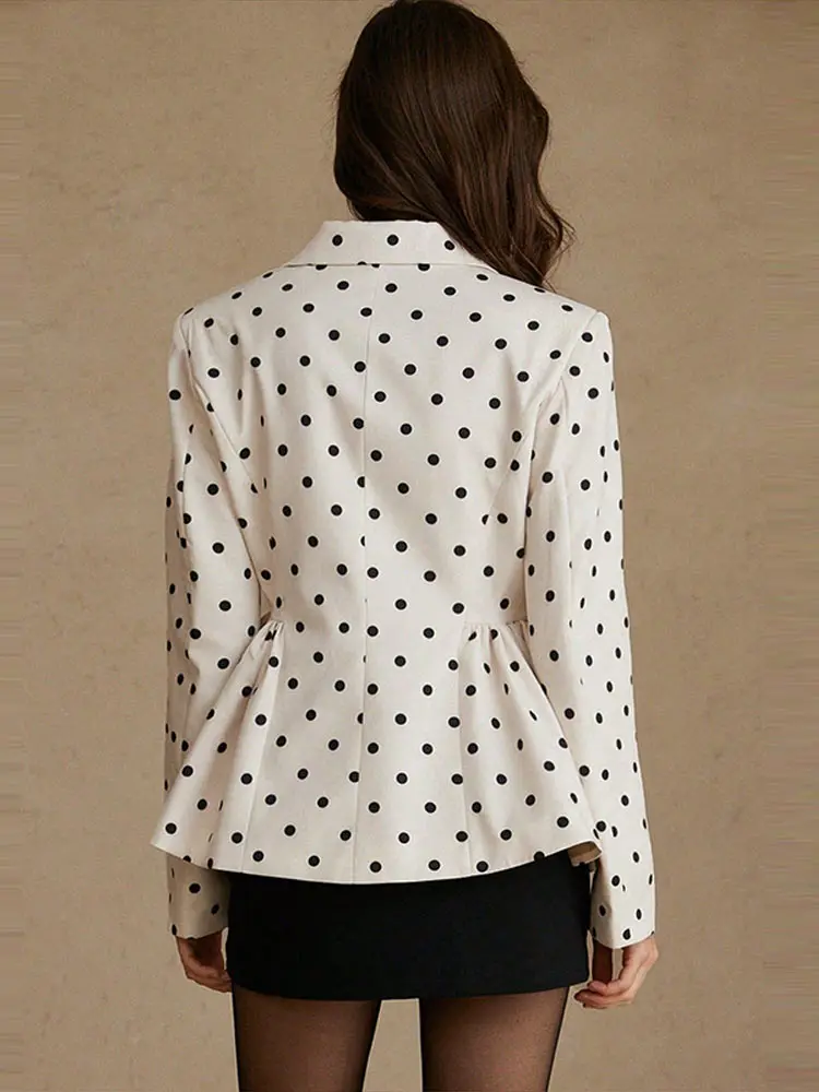 Gepunktete Taillenbetonte Mäntel für Damen Eleganter Revers Langarm Einreihiger Plissierter Schlanker Blazer Schicke Büro-Damen Neue Oberbekleidung – Detail 5