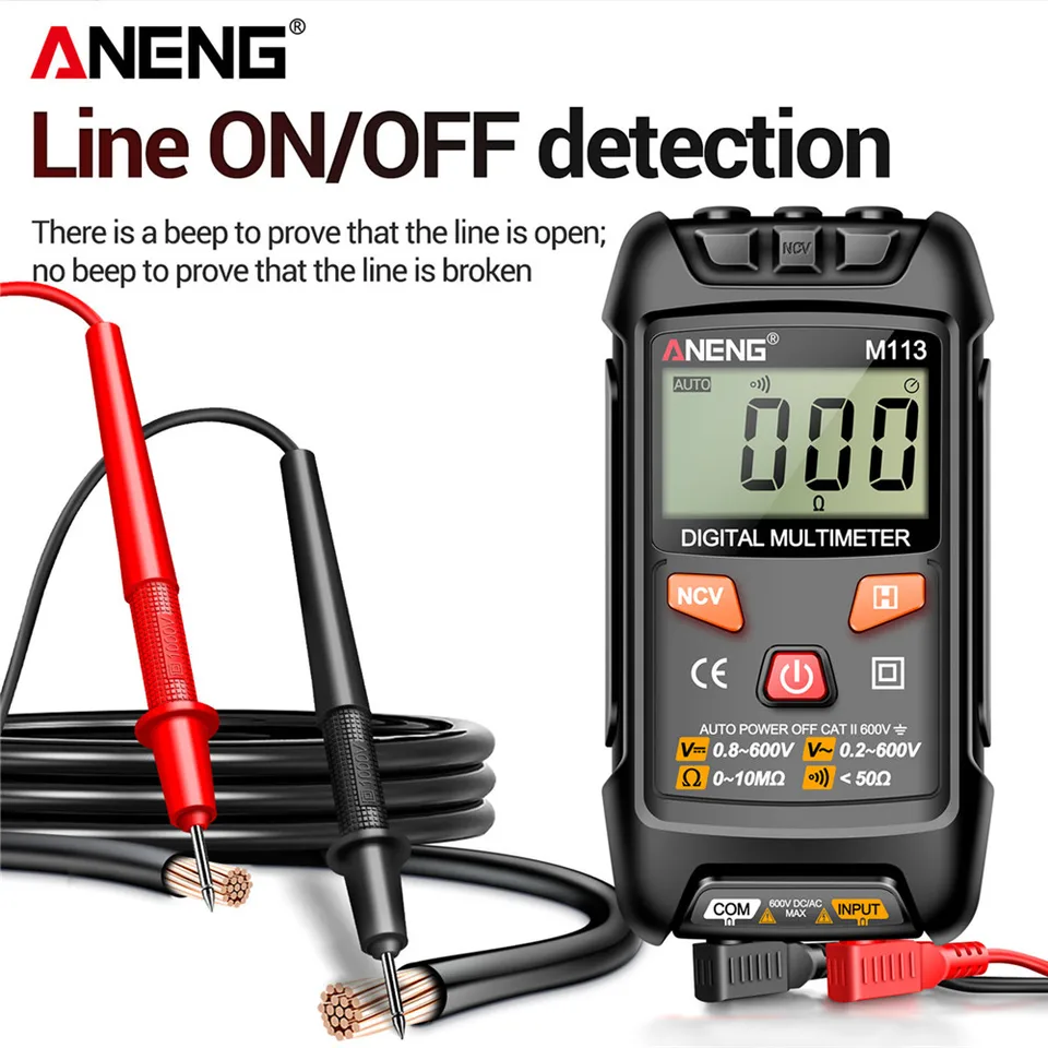 Multímetro inteligente ANENG M113, 1999 cuentas, medidor de voltaje AC/DC, resistencia, detección sin contacto, instrumento de medición mini 2