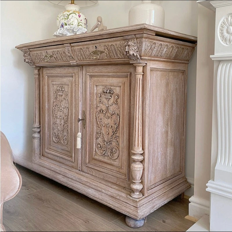 American rural French solid wood porch cabinet retro and old double door storage side cabinet
