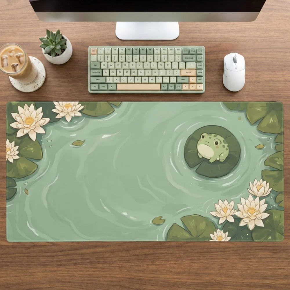 Frog-shaped table mat, Lily pad mouse pad, Sage green keyboard mat, Warm cottage-style desktop decoration PC accessories